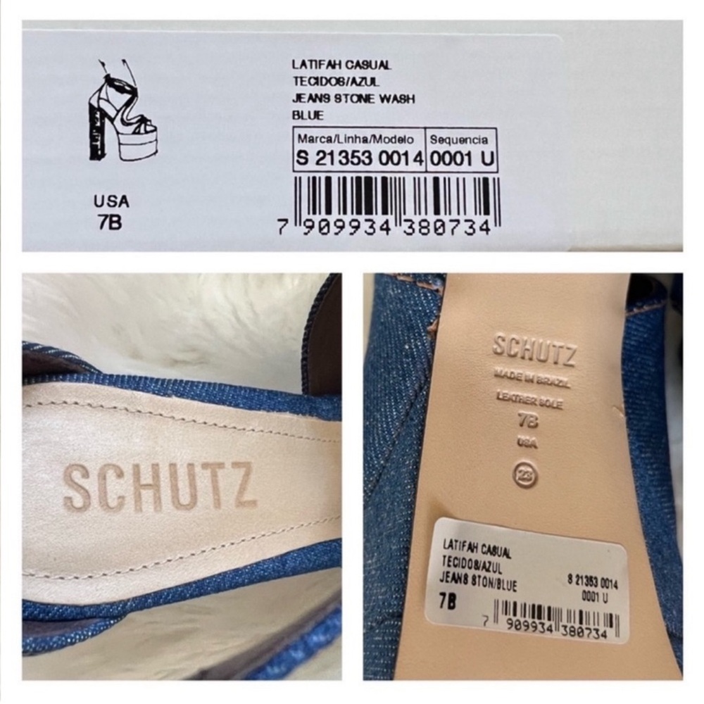 New! Schutz Latifah Denim Platform Block Heel Sandals in Blue - Picture 11 of 12